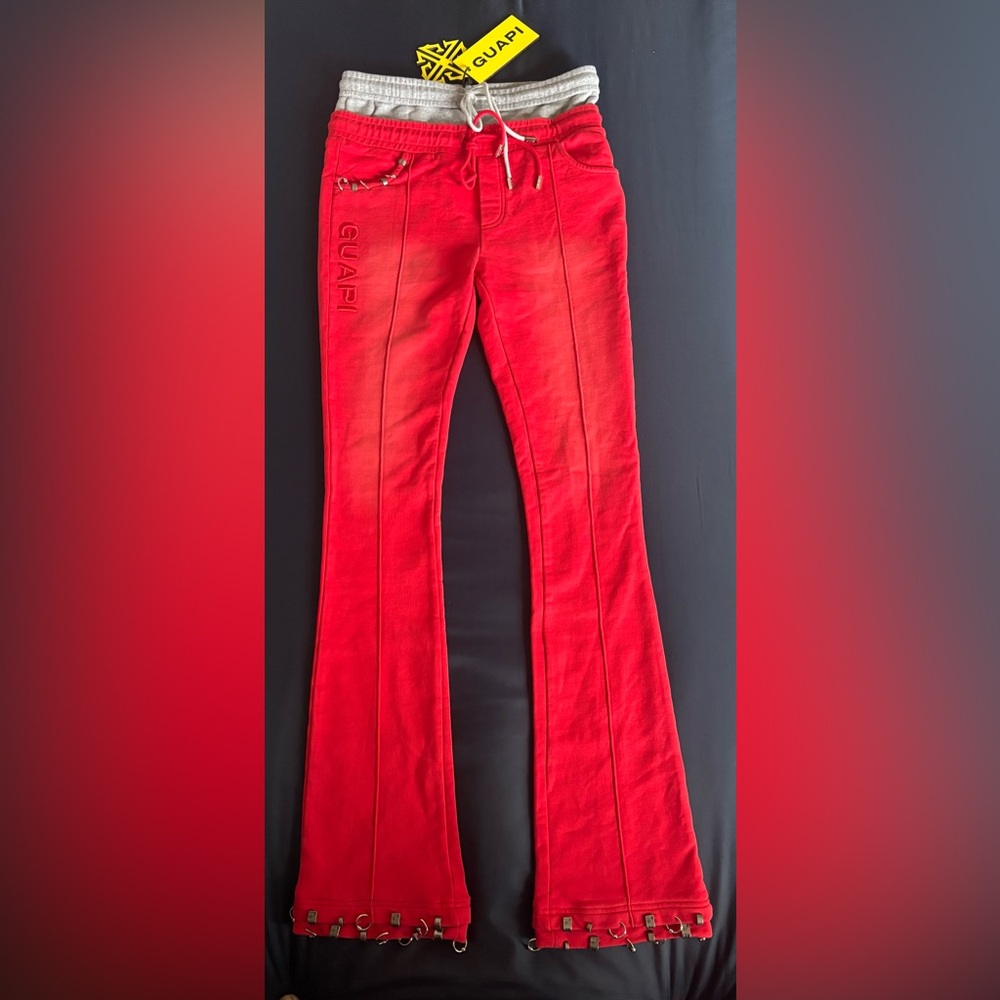 Crimson Red Piercing Sweat Pants